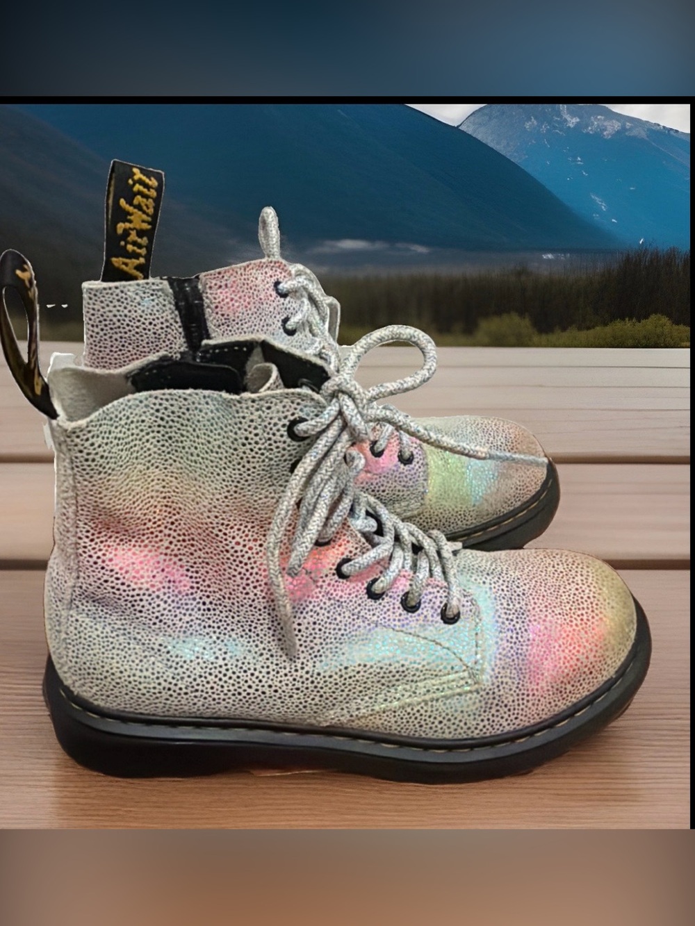 Dr. Martens 1460 Pascal T Girls  Rainbow Glitter Boots Size US 3